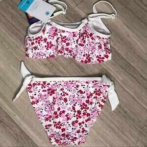 Snapper Rock Floral Flounce Bikini Swimsuit Beach Pool Vacation Trip Red Pink 3T